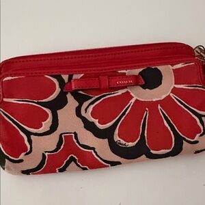 Coach Red and Black Floral Wristlet